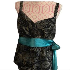 Lane Bryant Black Tie Lined Tank w/Green Sash EUC
